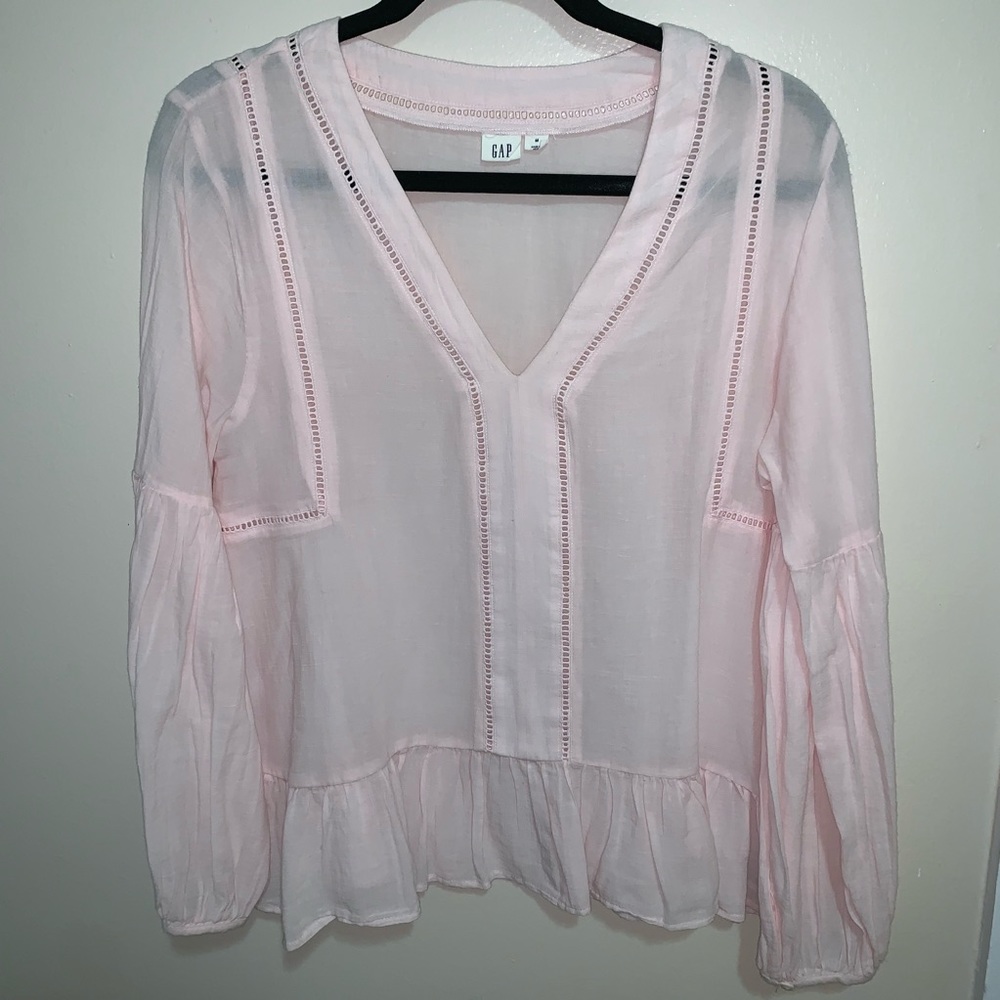 Gap Pink Long Sleeve Linen Top Sz M